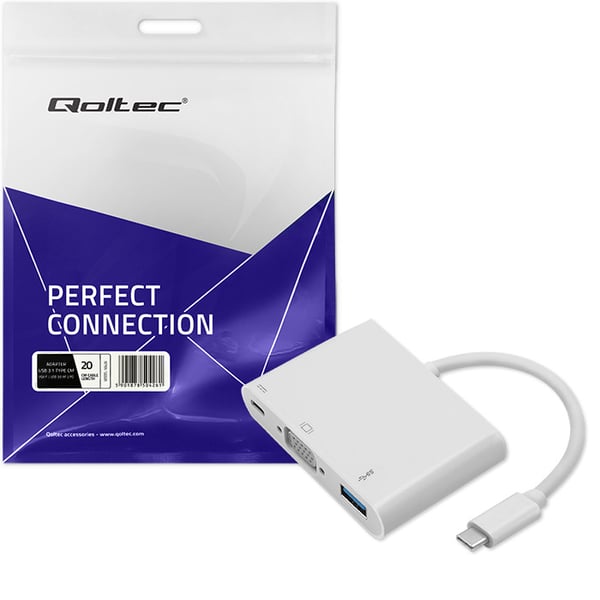 Qoltec Hub-adapter USB-C 3.1 3in1 med USB 3.0, VGA och USB-C 3.1 PD 92W