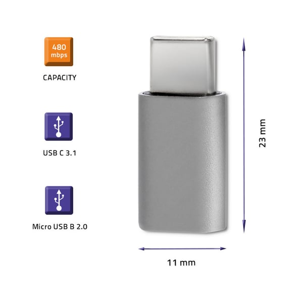 Qoltec USB-C 3.1 adapter til Micro-USB og MHL i aluminium
