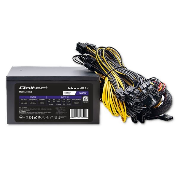 Qoltec Tehokas ATX-virtalähde 1650W | 80 Plus Platinum