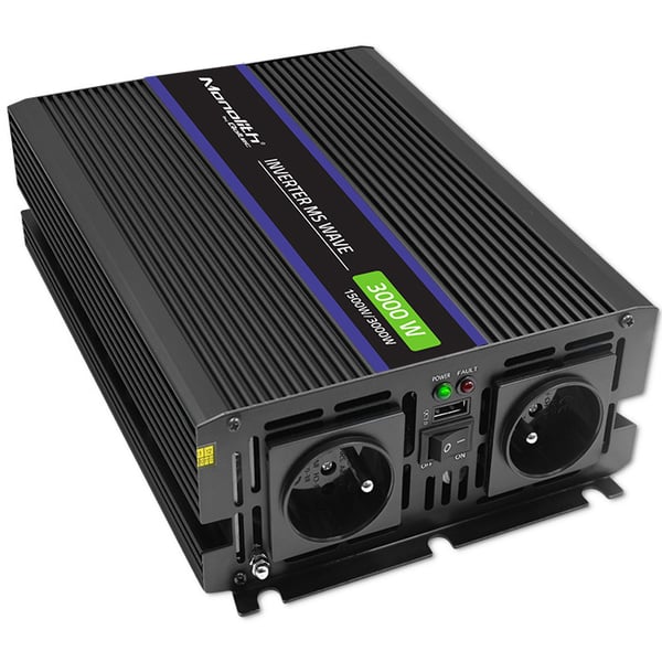 Qoltec Monolith 3000 MS Wave -jännitemuunnin | 12 V - 230 V | 1500/3000 W | USB