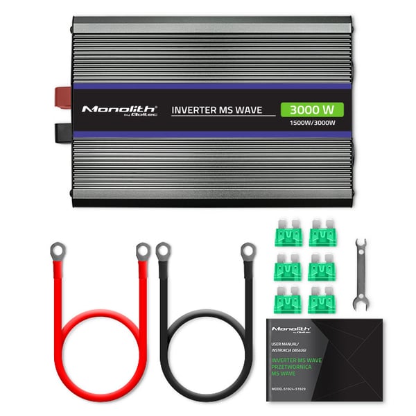Qoltec Monolith 3000 MS Wave -jännitemuunnin | 12 V - 230 V | 1500/3000 W | USB
