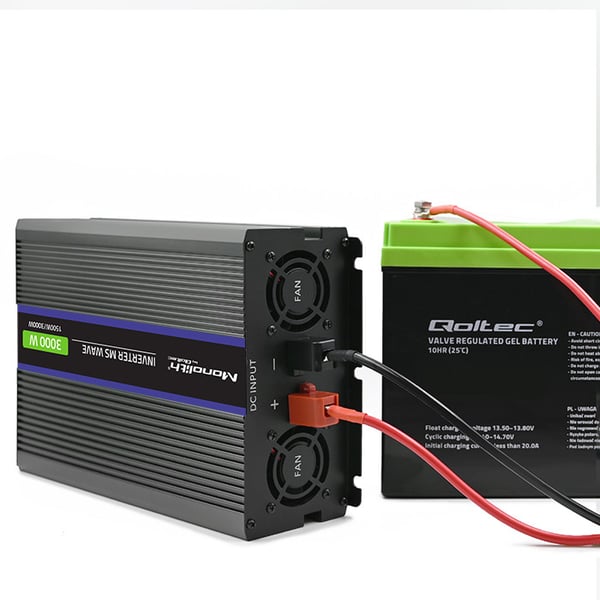 Qoltec Monolith 3000 MS Wave -jännitemuunnin | 12 V - 230 V | 1500/3000 W | USB
