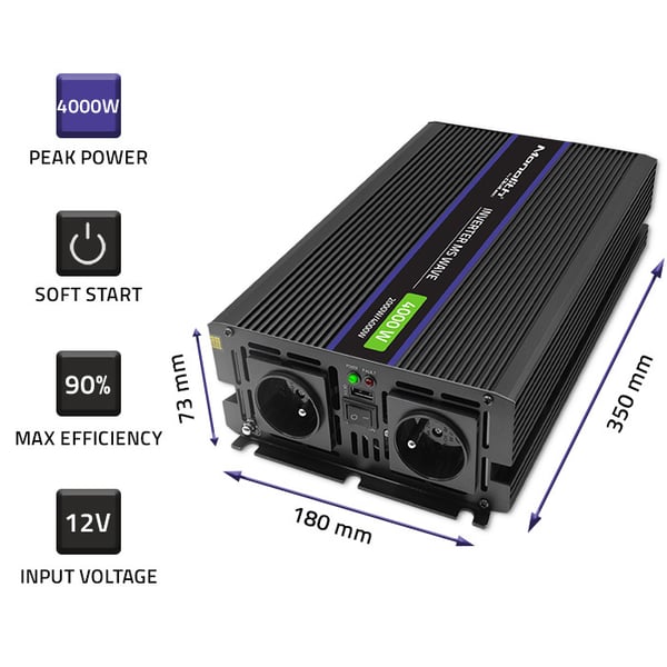 Qoltec Monolith 4000 MS spänningsomvandlare 12V till 230V 2000/4000W USB