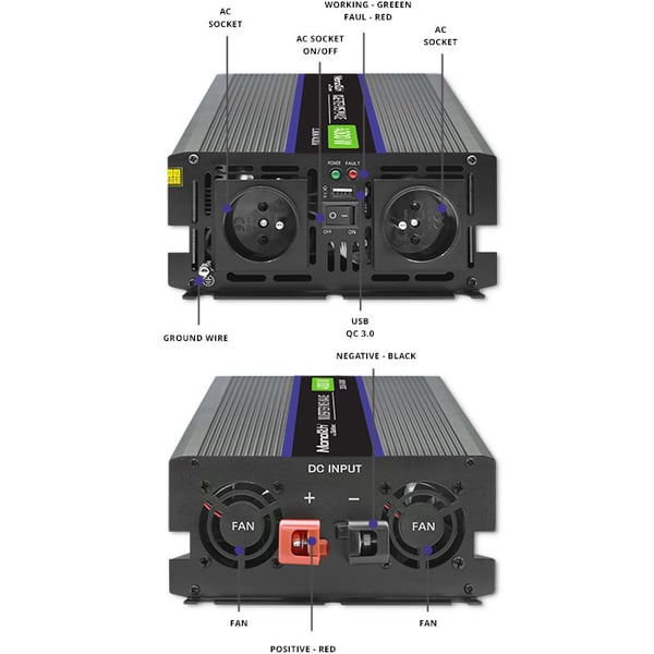 Qoltec Monolith 4000 MS spänningsomvandlare 12V till 230V 2000/4000W USB