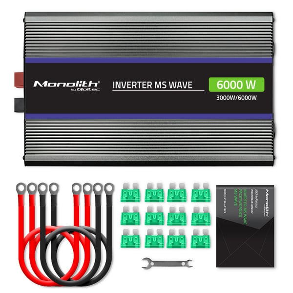 Qoltec Monolith 6000 MS Wave -jännitemuunnin | 12 V - 230 V | 3000/6000 W | USB