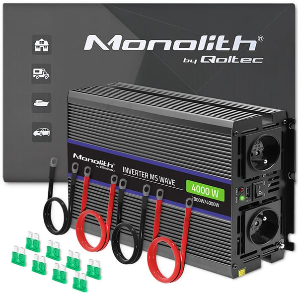 Qoltec Monolith 4000 MS Wave -jännitemuunnin | 12 V - 230 V | 2000/4000 W | USB
