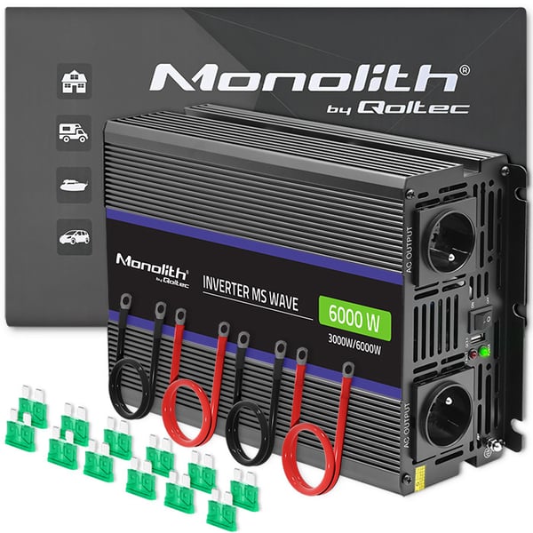 Qoltec Monolith 6000 MS Wave -jännitemuunnin | 12 V - 230 V | 3000/6000 W | USB