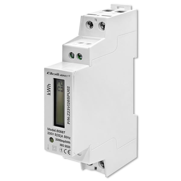 Qoltec Yksivaiheinen elektroninen mittari | DIN-kiskoon asennettava energiamittari | 230V | LCD | 1P | Ohut