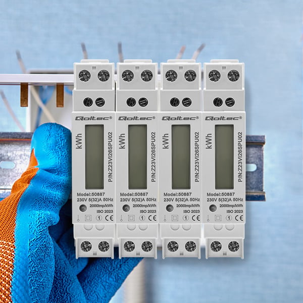 Qoltec Yksivaiheinen elektroninen mittari | DIN-kiskoon asennettava energiamittari | 230V | LCD | 1P | Ohut