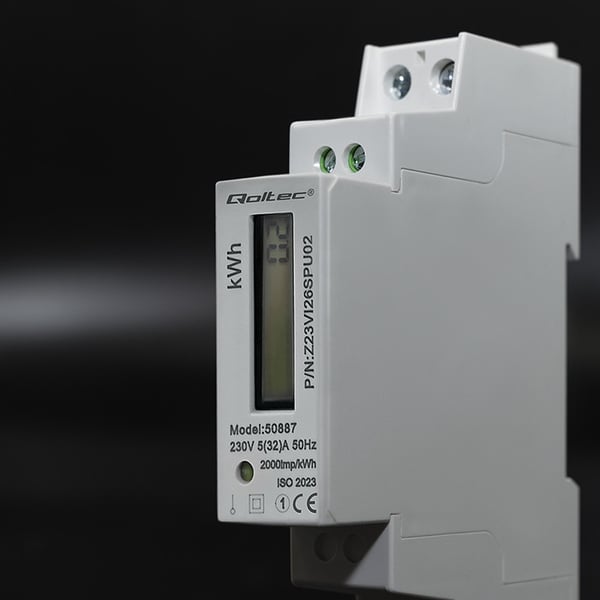 Qoltec Yksivaiheinen elektroninen mittari | DIN-kiskoon asennettava energiamittari | 230V | LCD | 1P | Ohut