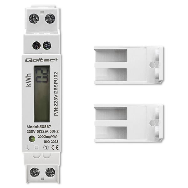 Qoltec Yksivaiheinen elektroninen mittari | DIN-kiskoon asennettava energiamittari | 230V | LCD | 1P | Ohut
