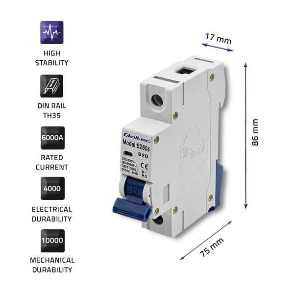 Qoltec B20 Katkaisija | Sulake | AC | 20A | 1P