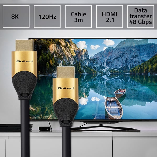 Qoltec HDMI-kaapeli v2.1 Erittäin nopea 8K | 60Hz | 28AWG | kulta | 3m
