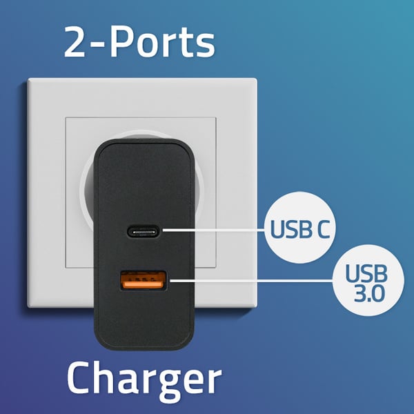 Qoltec Super Quick PD-oplader 90W med 1 USB-C og 1 USB sort