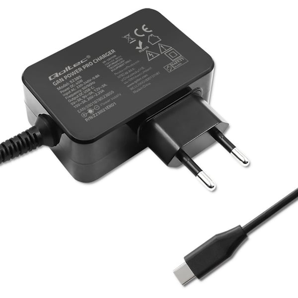 Qoltec GaN POWER PRO oplader 45W USB-C 5-20V sort