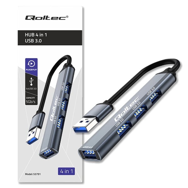 Qoltec USB 3.0 hubadapter 4-port med 4x USB 3.0