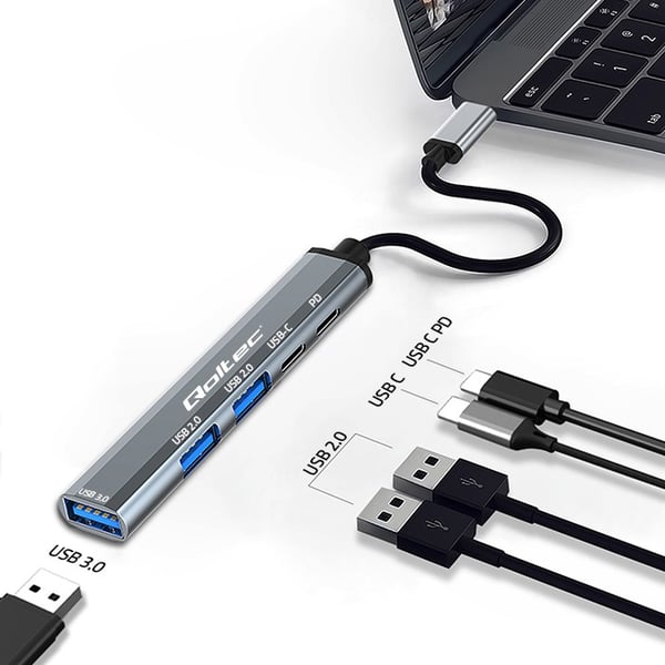 Qoltec USB-C 3.1 hubbadapter 5-i-1 med USB-C PD och USB 3.0