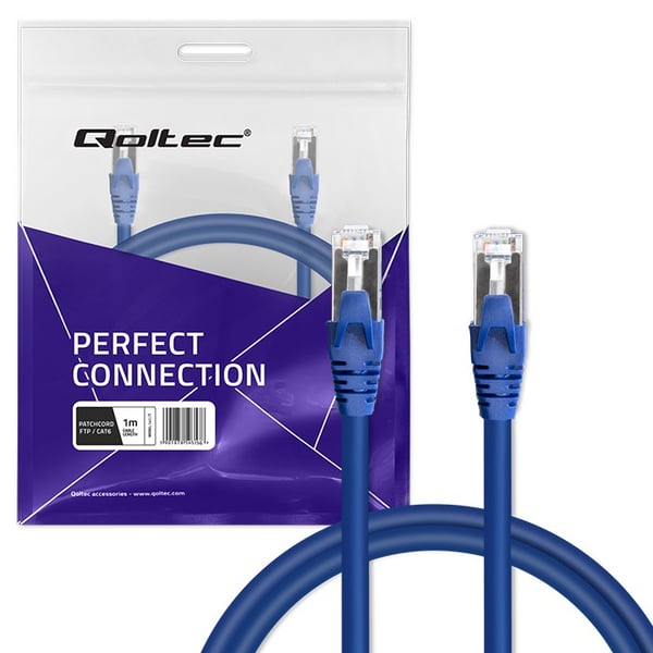 Qoltec-kaapelikytkentäkaapeli FTP | CAT6 | 2 x RJ-45 | 1 m | Nopea | Kulta | Suojattu