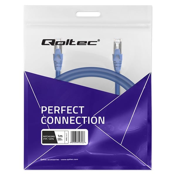 Qoltec-kaapelikytkentäkaapeli FTP | CAT6 | 2 x RJ-45 | 1 m | Nopea | Kulta | Suojattu
