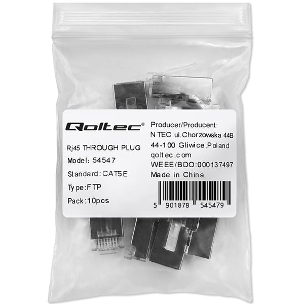 Qoltec Läpivienti RJ45-liitin | CAT5e | FTP | Läpivienti | Kullatut koskettimet | 10 kpl