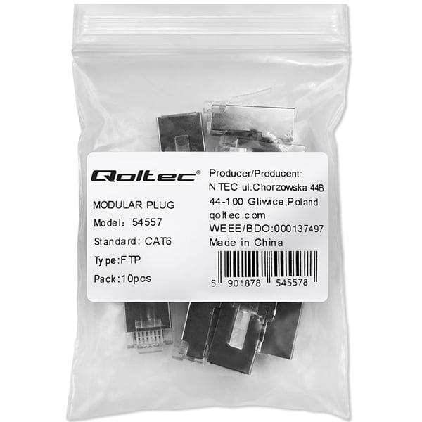 Qoltec RJ45 modulær kontaktstik CAT6 FTP forgyldte kontakter 10 stk