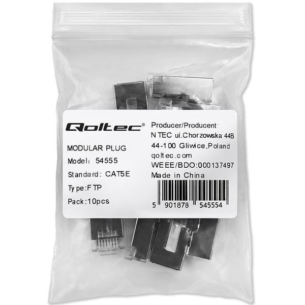 Qoltec RJ45 -modulaarinen liitinpistoke | CAT5e | FTP | Kullatut koskettimet | 10 kpl