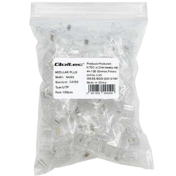 Qoltec RJ45 modulær kontaktstik CAT5e UTP forgyldt kontakt 100 styk