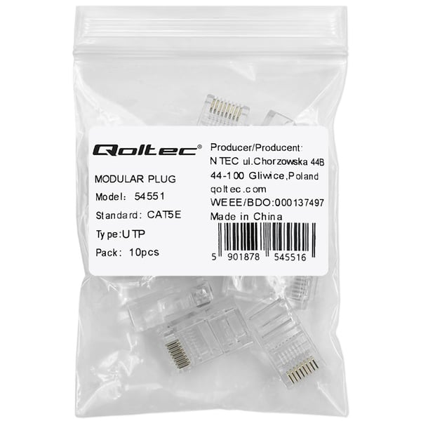 Qoltec RJ45 modulært kontaktstik CAT5e UTP forgyldte kontakter 10 stykker