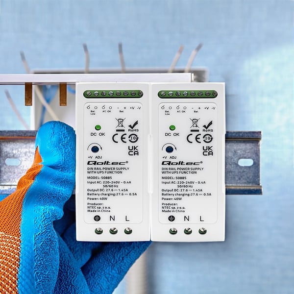 Qoltec Stabil DIN-skinne netstrømforsyning med UPS-funktion 40W