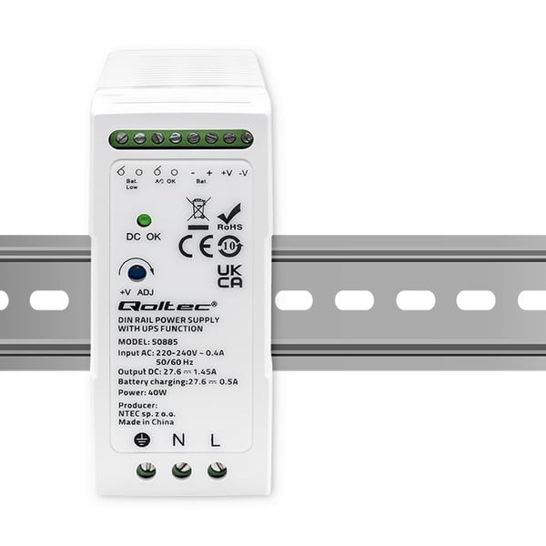 Qoltec Stabil DIN-skinne netstrømforsyning med UPS-funktion 40W