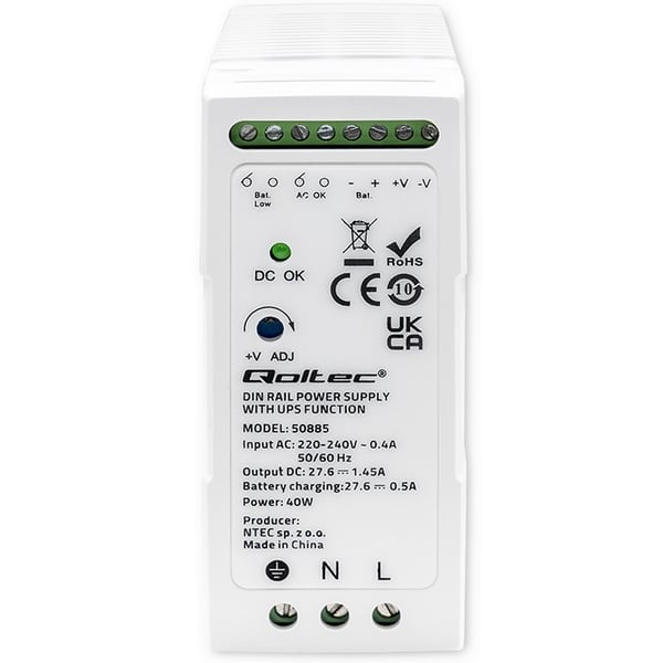 Qoltec Stabil DIN-skinne netstrømforsyning med UPS-funktion 40W
