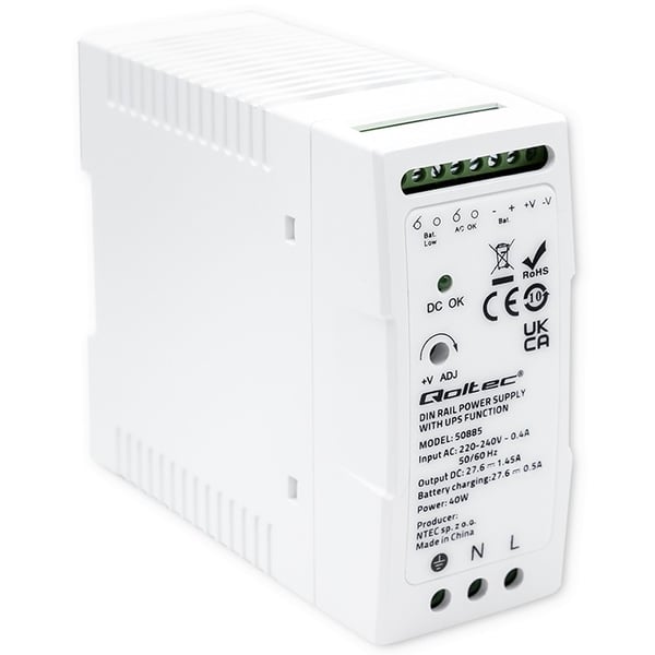 Qoltec Stabil DIN-skinne netstrømforsyning med UPS-funktion 40W