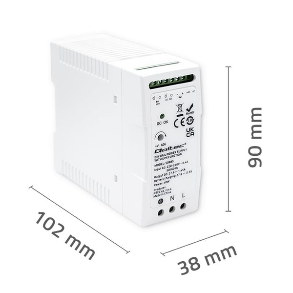 Qoltec Stabil DIN-skinne netstrømforsyning med UPS-funktion 40W
