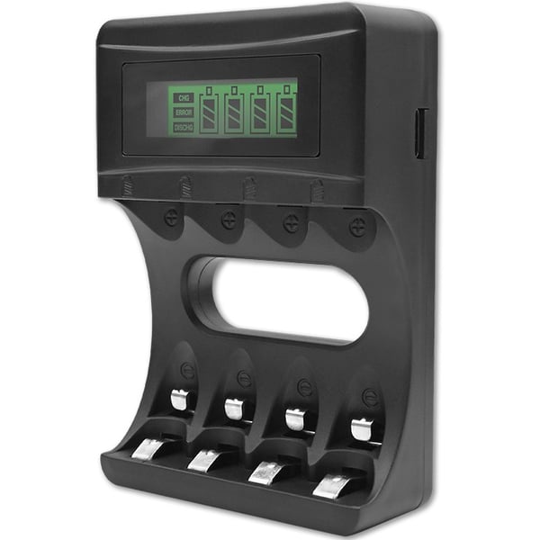 Qoltec NiMH-batteriladdere til R03 AAA og R6 AA-batterier med LCD-display og USB-kabel