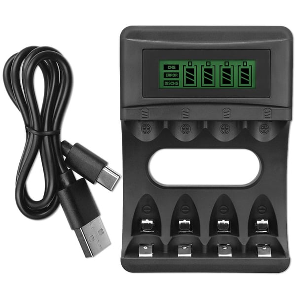Qoltec NiMH-batteriladdere til R03 AAA og R6 AA-batterier med LCD-display og USB-kabel