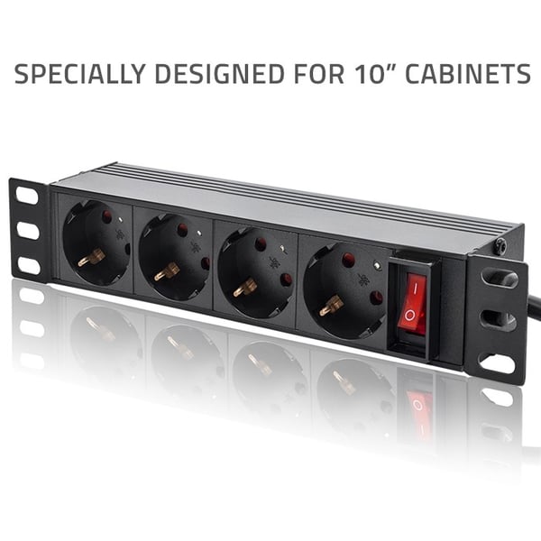 Qoltec aluminium PDU strømfordeler til 10'' rack 1U 16A 4 SCHUKO stik 1,8m