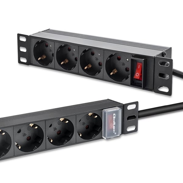 Qoltec aluminium PDU strømfordeler til 10'' rack 1U 16A 4 SCHUKO stik 1,8m