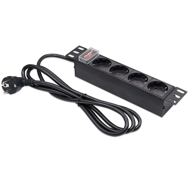 Qoltec aluminium PDU strømfordeler til 10'' rack 1U 16A 4 SCHUKO stik 1,8m