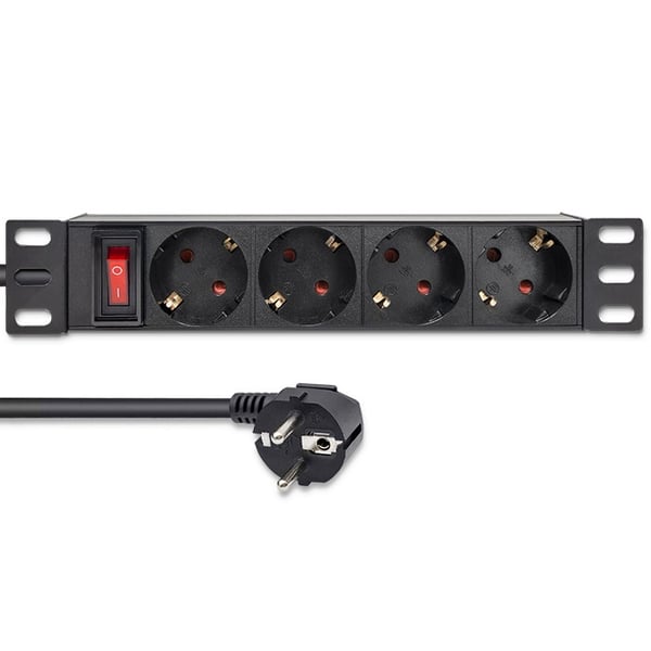 Qoltec aluminium PDU strømfordeler til 10'' rack 1U 16A 4 SCHUKO stik 1,8m