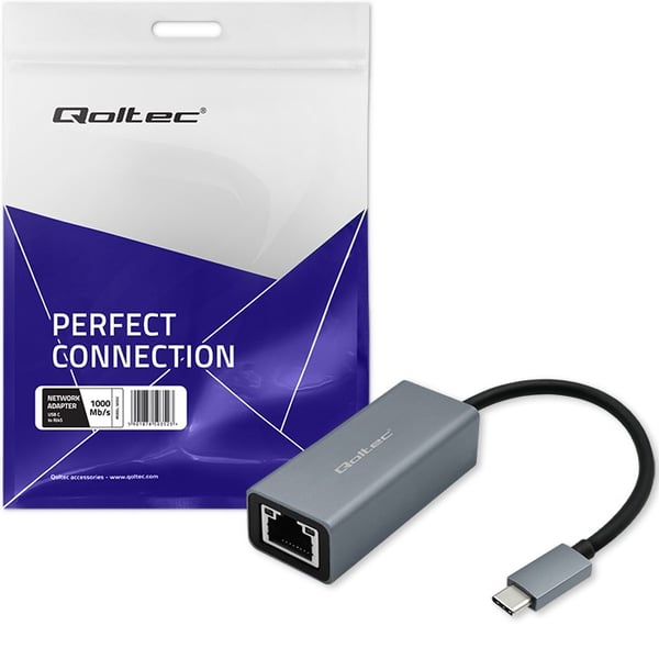 Qoltec Netværksadapter USB-C 3.1 | RJ45 | Ethernet | 1000Mb/s | Aluminium