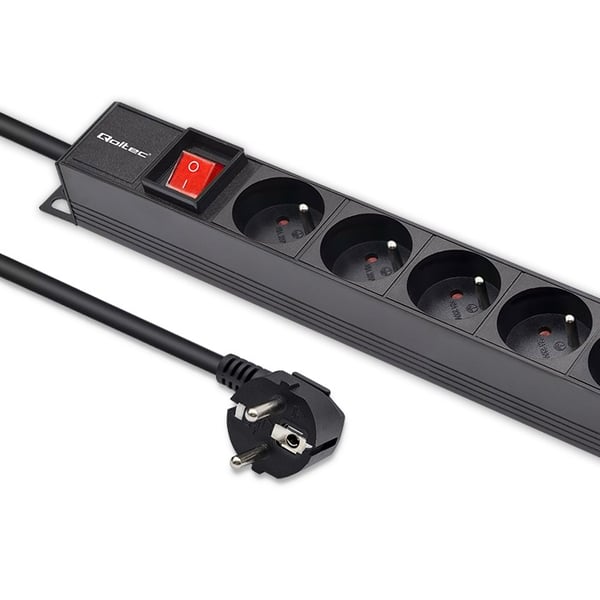 Qoltec Alumiininen PDU-jatkojohto räkkiin | 16A | 16 x Ranskalainen | Pystysuora | 1,8 m