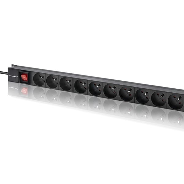 Qoltec Alumiininen PDU-jatkojohto räkkiin | 16A | 16 x Ranskalainen | Pystysuora | 1,8 m