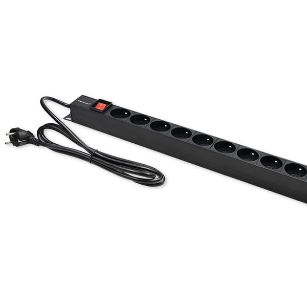 Qoltec Alumiininen PDU-jatkojohto räkkiin | 16A | 16 x Ranskalainen | Pystysuora | 1,8 m