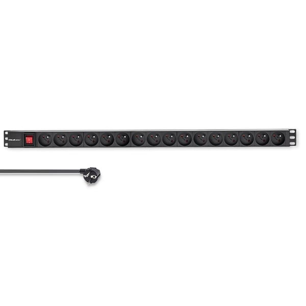 Qoltec Alumiininen PDU-jatkojohto räkkiin | 16A | 16 x Ranskalainen | Pystysuora | 1,8 m