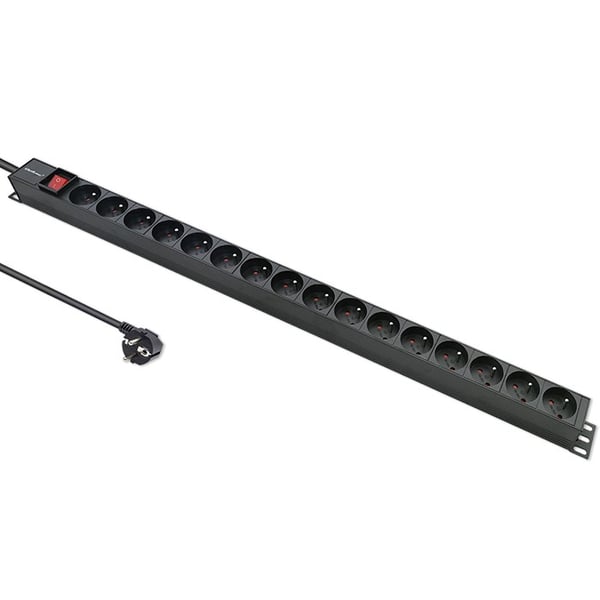 Qoltec Alumiininen PDU-jatkojohto räkkiin | 16A | 16 x Ranskalainen | Pystysuora | 1,8 m