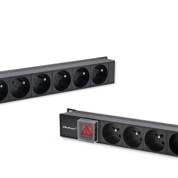 Qoltec Alumiininen PDU-jatkojohto räkkiin | 16A | 16 x Ranskalainen | Pystysuora | 1,8 m