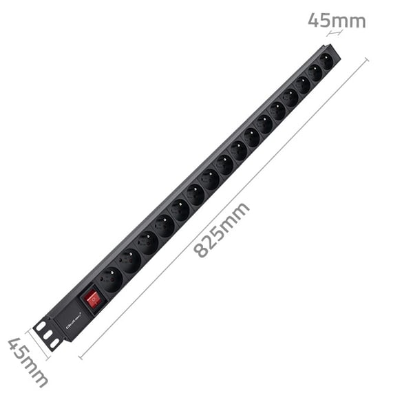 Qoltec Alumiininen PDU-jatkojohto räkkiin | 16A | 16 x Ranskalainen | Pystysuora | 1,8 m