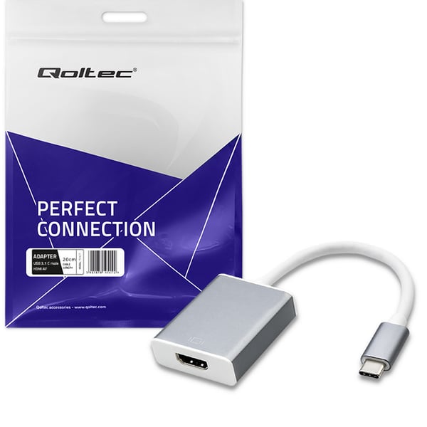 Qoltec USB-C 3.1 adapter till HDMI 4K med MHL aluminiumdesign