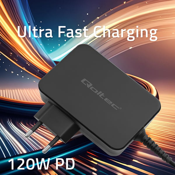 Qoltec snabbladdare PD 120W Turbo 5-28V 3-4,5A USB-C svart