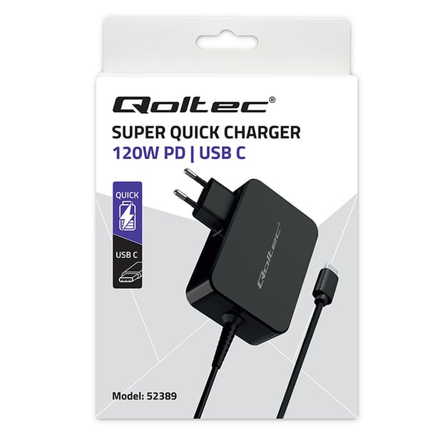Qoltec snabbladdare PD 120W Turbo 5-28V 3-4,5A USB-C svart